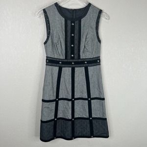 Anna Sui for‎ Target Serena Dress Sz 1 Herringbone Gray/Black Studded Sleeveless